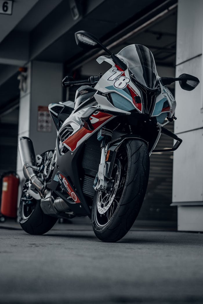 Sports Motorcycle Parked in a Garage